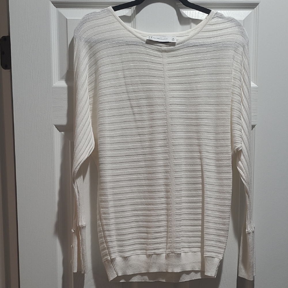 New York & Company Cream Striped Sweater